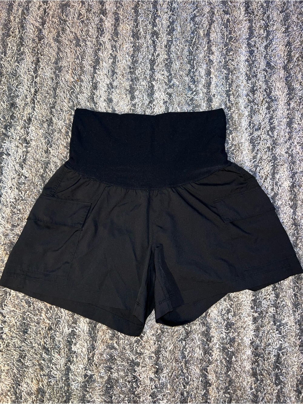 High-Waist Black Comfort Shorts with Fold-Over Waistband